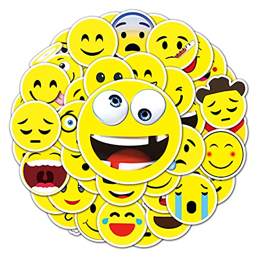 50Pcs Smile Face Stickers - Yellow Smiley Emoticon Sticker Vinyl Waterproof Decals Party Favors for Kids Cute Kawaii Stickers for Water Bottles Bikes Luggage Computer Skateboard Car Motorcycle