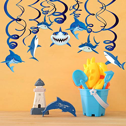 Shark Theme Hanging Swirl Decorations - 30 Pieces for Boys' Birthday and Baby Showers