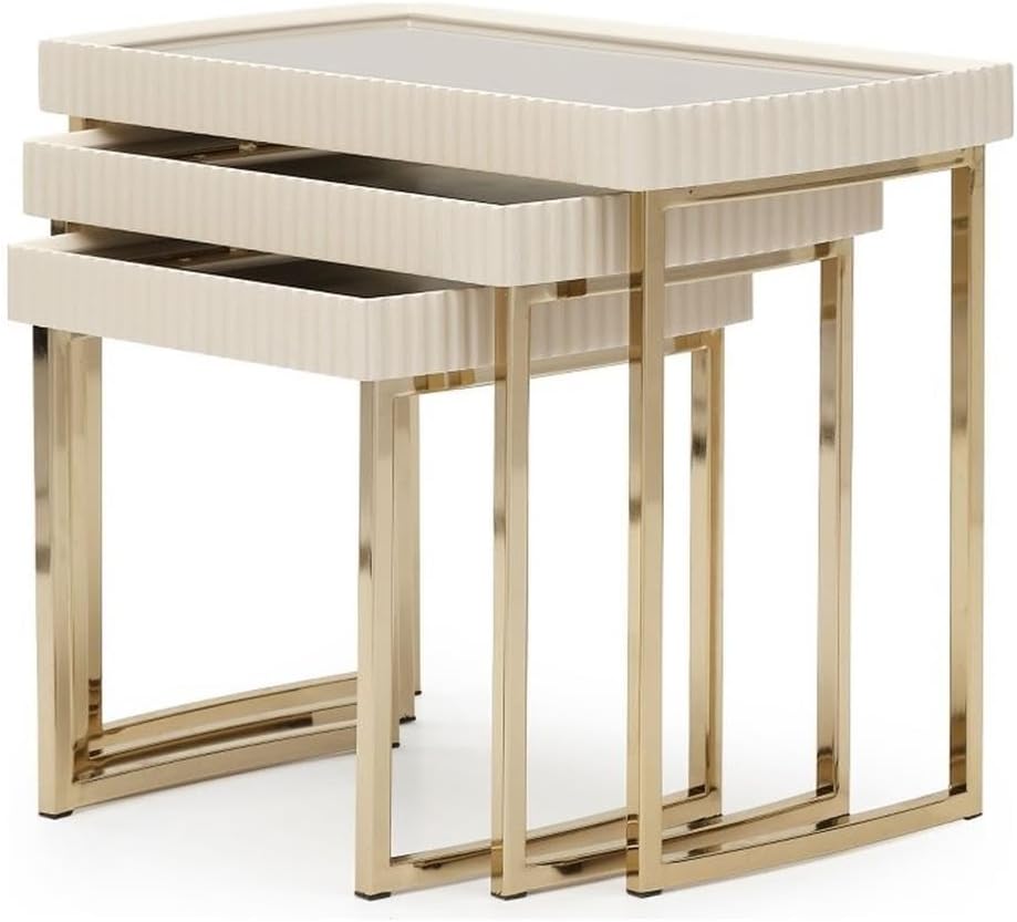 MICHAEL AMINI Lisbon Nesting Table - Set of 3 - Silken Matte Cream