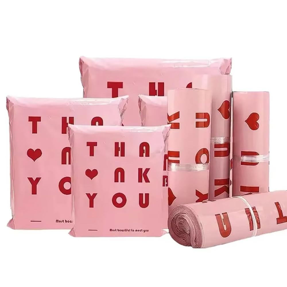 20 Pz Borse Rosa Corriere, Sacchetti di Plastica per La Spedizione, Sacchetti per Posta, Sacchetti per La Spedizione di Indumenti con La Parola Thank You Stampata su di Essi(55x65cm 20pcs)