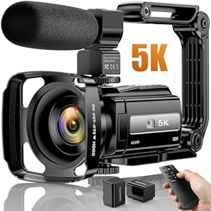 5K Video Camera Camcorder 48MP UHD WiFi IR Night Vision Vlogging Camera for YouTube 16X Digital Zoom 3” Touch Screen Camera Recorder with Microphone,Handheld Stabilizer,Lens Hood,Remote,2 Batteries