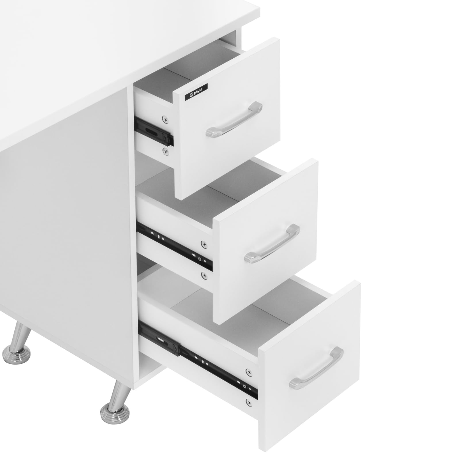 physa Mesa para manicura blanca y plateada con succión de polvo 3 cajones reposamanos Mesa para uñas Mesa de uñas con aspiradora Mesa para salón de uñas