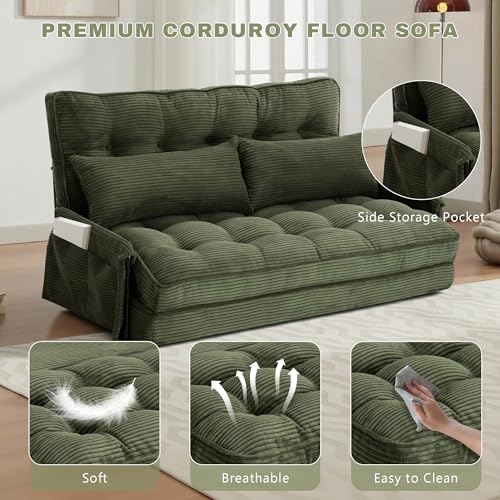 Image of 5-Position Adjustable Floor Sofa Couch,Multi-Functional Bean Bag Bed,Foldable Lazy Sofa Sleeper Bed with Armrest,Ideal for Reading and Playing (Green)