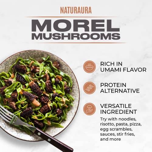 Naturaura - 4 Oz Of Premium Whole Large Gourmet Dried Morel Mushrooms (Morchella Conica) - Tasty, Healthy, Nutritious & Umami Rich Protein Substitute, Vegan, Keto Friendly, Gluten Free (3 - 4 Inches) #TOP3