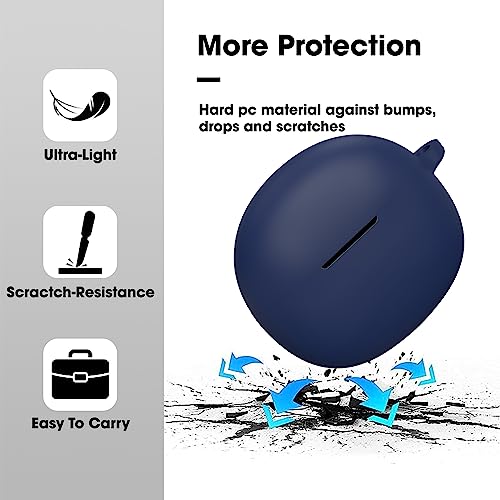 Image of Sounce Soft Silicone Case Cover for Boat 141 Pro, Scratch-Resistant, Non-Slip Grip with Carabiner Clip Keychain, Full Protection, Water Resistant Shockproof Case Anti Fall Anti Dust - Blue