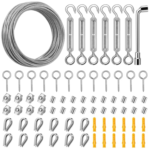 DIYLAND Wire Rope Kit 35m/2mm Stainless Steel Cable M4 Turnbuckles Tensioner Kit PVC Coated Garden Wire for Climbing Plant Picture Securing Shade Grapevines Trellis Tent Rope