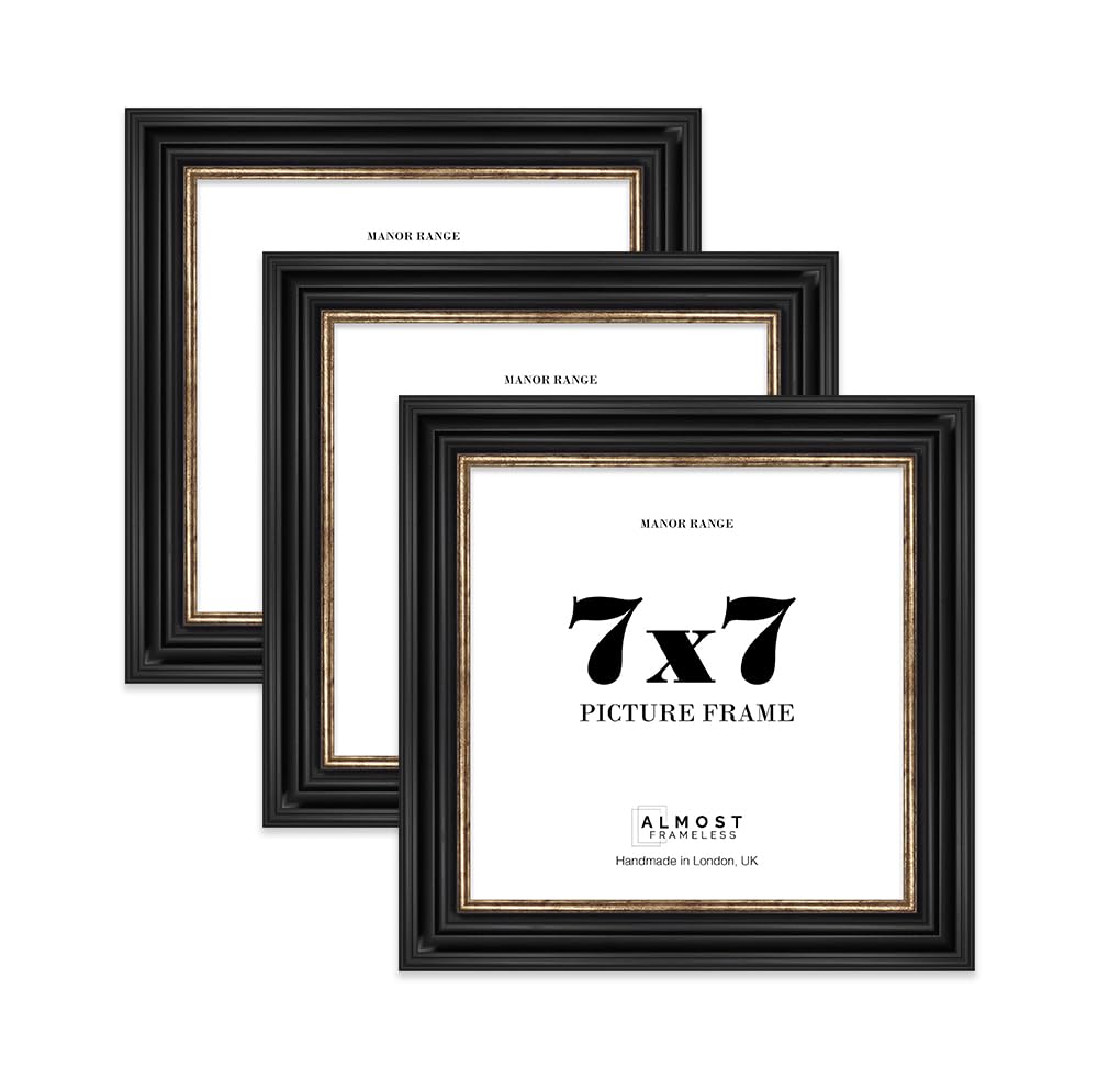 7x7 Picture Frame, Display 7x7 Pictures (17.8 x 17.8cm) - Black & Gold Luxurious 42mm Edge Gallery Wall - 3 Pack