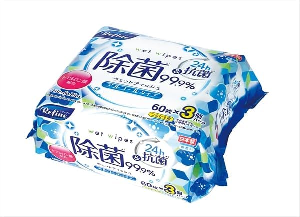 【まとめ買い】リファインアルコール６０枚３個 【 ライフ堂 】 【 ウェットティッシュ 】【HRM20036964-2】&times;40個セッ