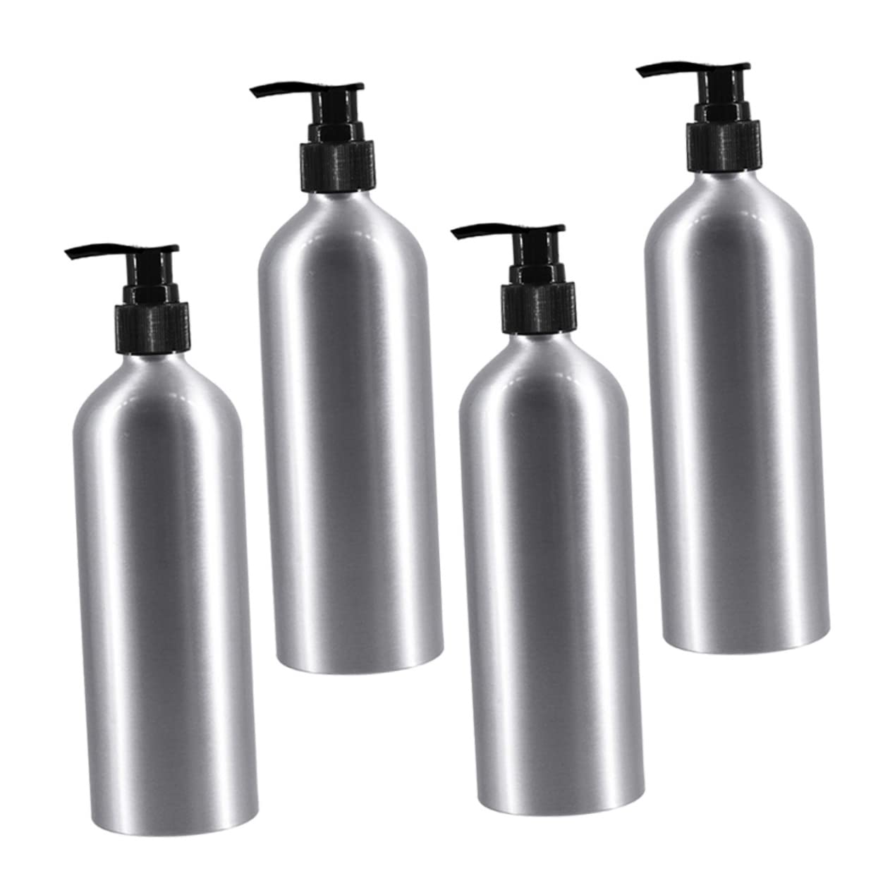 4pcs Aluminum Lotion Bottles Pump Head Refillable Liquid Dispensers for Shampoo Shower Gel and Moisturizers Portable and Reusable Containers for Home Travel
