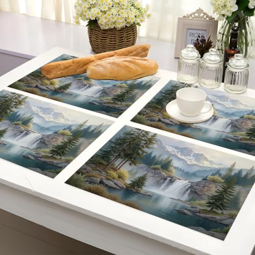 Set de table lin de qualité supérieure | Décors montagne et forêt lavables - 6