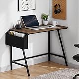 Vida Designs Brooklyn - Escritorio pequeño para computadora de 112 cm con Almacenamiento, estación de Trabajo de Estilo Industrial Moderno (Madera Oscura)
