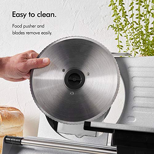 VonShef Meat Slicer Electric Food Cutting Deli and Food Machine For Meats Cheese Bread, Vegetables Precision Thickness Control, Sliding Plate, Food Pusher, Anti Slip Feet - Stainless Steel