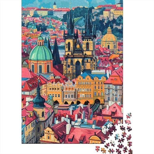 Puzzle 1000 Piezas Impresión Artística Paisaje Urbano, tejados de Praga, Papel Premium sostenible, Antiestrés y Relajante, para Adultos y niños +12, Actividad Familiar, 52x38cm