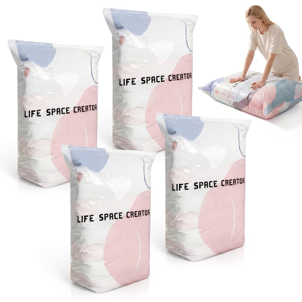 Vacuum Storage Bags Large, No‑Pump Clothes Storage Bags, Vacuum Bags for Clothes Duvet Travel and Home Comforters Blankets Bedding Compression, Space Saver (4 Pcs, 100x80x30cm)