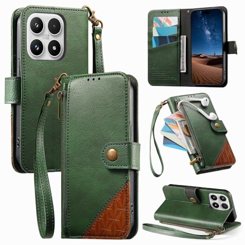Housse portefeuille Motorola G05 antichoc verte avec rangement monnaie zippé