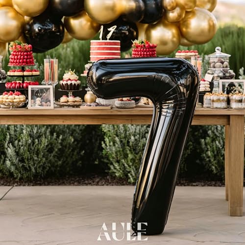 Image of AULE 40 Inch Big Black 7 Balloon Number Large Foil Helium Number Balloons 0-9 Jumbo Giant Happy 7th Birthday Party Decorations for Boy or Girl Huge Mylar Anniversary Party Supplies