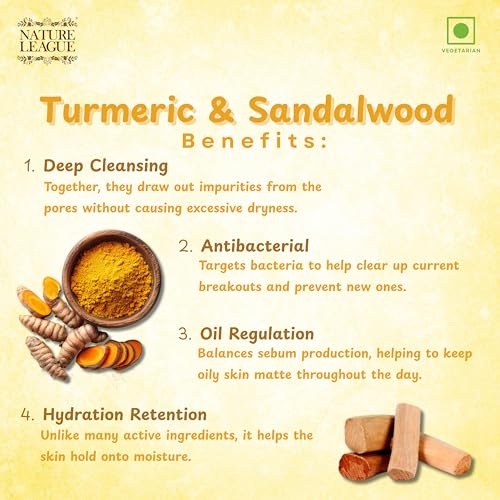 Image of TURMERIC & SANDALWOOD Handmade Soap, SLS & Paraben Free, Natural Skincare Cleanser Bar for Face & Body, Moisturizing, Gentle & Refreshing, Ideal for Everyday Use, Pack of 1 (100 gms)