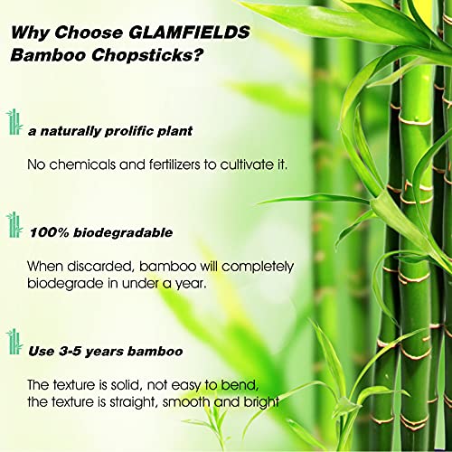 image for 10-Pairs Bamboo Chopsticks, GLAMFIELDS Reusable Chopsticks Set Classic
