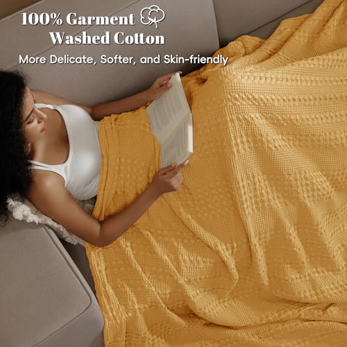Image of PHF 100% Cotton Waffle Blanket King Size for Bed, Lightweight Breathable and Soft for Summer, Luxury Aesthetic Waffle Weave Blanket for Home Decor & Gifts for Women, 108 inchx90 inch, Mint Green