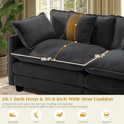 Image of 113.4 inch Modular Sectional Sofa,U Shaped Couch for Living Room,Modern Deep Seat Sofa 3 Seater Chenille Fabric Comfy Cloud Couches with Throw Pillows & Movable Ottoman