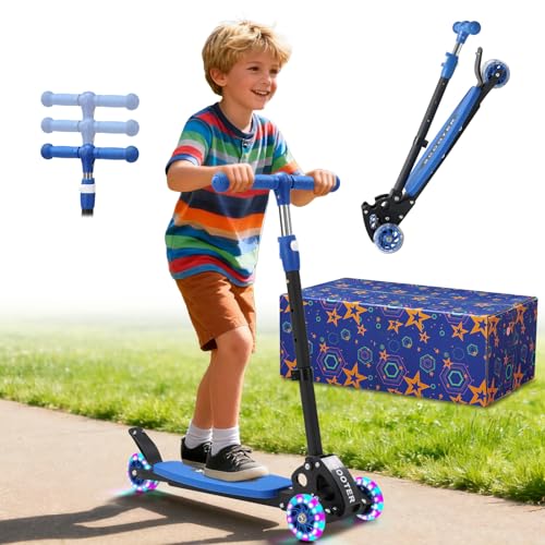 Kids Scooter, Adjustable Height Kids 3-Wheel Scooter with LED Light-Up Wheels,...