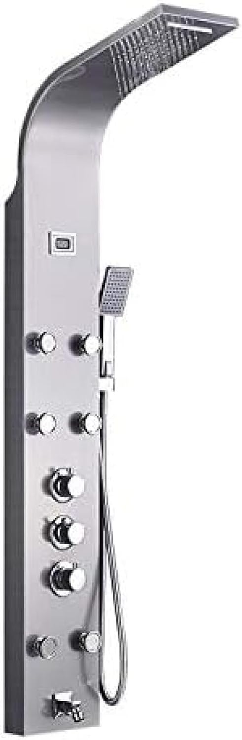 Brushed Waterfall Rain Shower Panel with Massage Suit Tub Spout and Handshower Shower Column Set-Brushed,Brushed