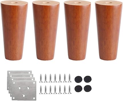 4 Solid Wood Furniture Legs,Walnut Color Sofa Legs,Replacement Legs Oak,Wooden Table Legs,for Sofas Stools DIY Desk,Stand,Bench,Coffee Tables Feet,with Mounting Plate and Screws8cm/3.1in