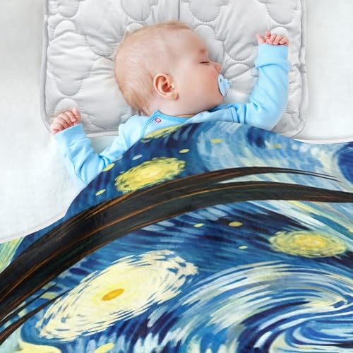 Image of Starry Night Van Gogh Baby Blanket Cotton Cozy Throw Blanket Warm Nursery Swaddle Receiving Toddler Blankets 30 inch x 40