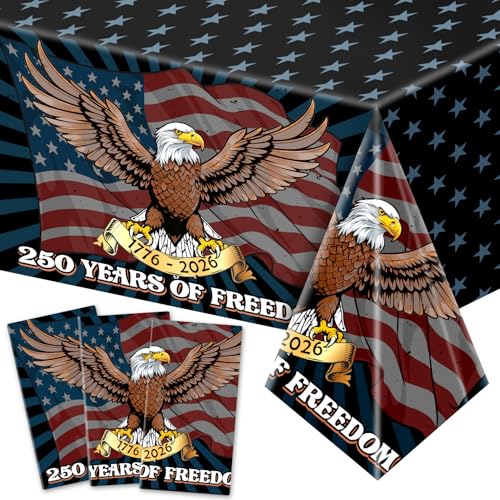 Image of Labeol 3 Pack 250th Anniversary Tablecloth Patriotic 1776-2026 USA Decorations for July 4th Independence Day for Rectangular Table, 108 inch L x 54 inch W