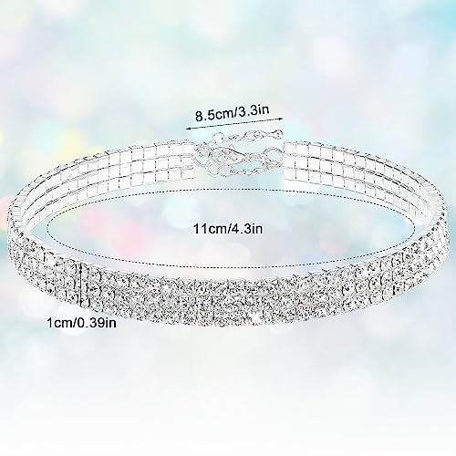 Yolev Choker Silber 3 Drainage Diamant Halsketten Silberne Strass Choker Halskette Funkelnde Kristall Choker Halsband Damen Schmuck Party Abschlussball Accessoires für Mädchen