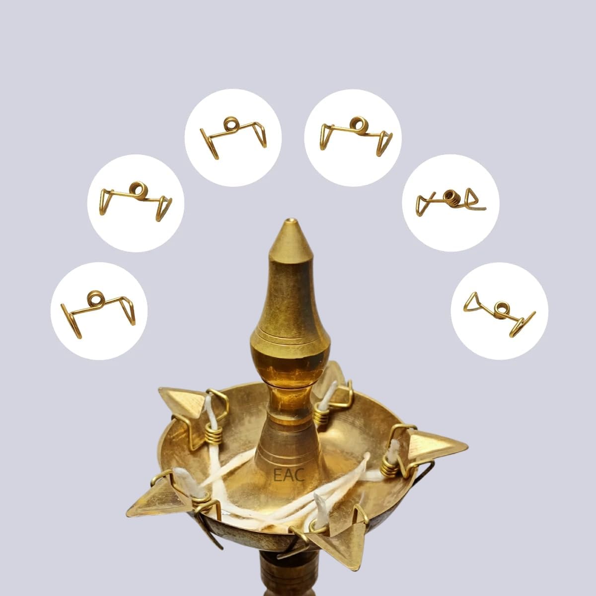 NEAC Pure Brass Samai Kadi, Wick Holder for Samayi Lamps & Vilakku, Thiri Stand for Kerala Diya (Pack of 6)