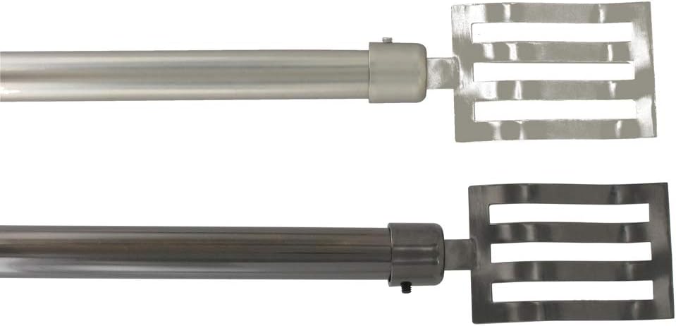 Adjustable Single Curtain Rod 50-82" - Bold Graphite Finish with Horizontal Slatted Finial Design and 3/4" Diameter