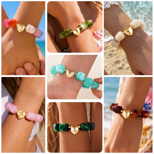 Turandoss Colorful Beaded Bracelet for Women, 14K Gold Plated Heart - image 6