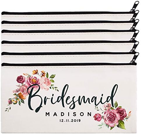 Personalized Makeup Bag Bridesmaid Wedding Customized Pouch Bachelor | Design-8 | Set of 6