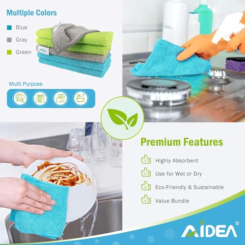 Image of AIDEA Microfiber Cleaning Cloth-150PK, Soft Microfiber Towels for Cars, Absorbent Cleaning Rags, Lint-Free Streak-Free Wash Cloths for House, Kitchen, Window(12in.x12in)