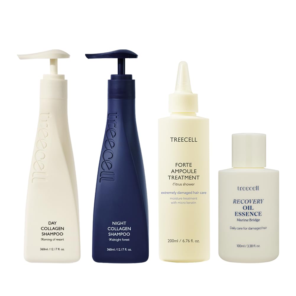 TREECELLCollagen Hair Care Bundle - Day & Night Shampoo + Protein Treatment + Recovery Oil