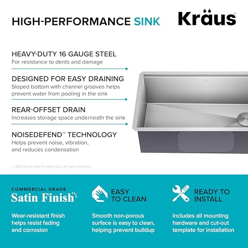 KRAUS Stainless Steel 32 in Undermount Kitchen Sink KWU110-32 | 16-gauge TRU16 steel, integrated ledge for accessories, cutting board and roll-up rack included, NoiseDefend soundproofing - image 6