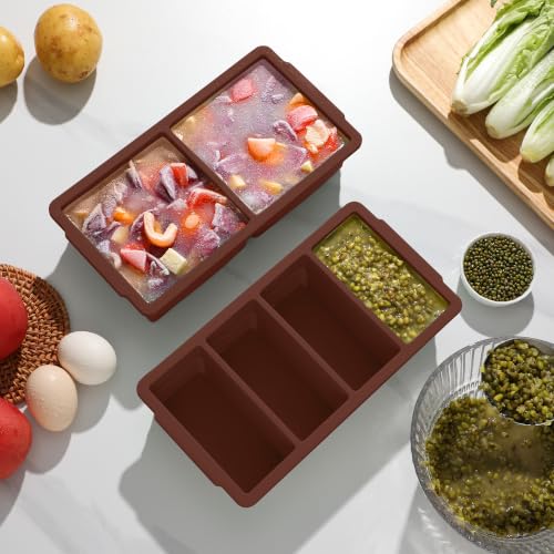 Image of Silicone Freezer Molds for Soup with Lid, 1-Cup & 2-Cup Large Ice Cube Trays Food Storage Containers for Meal Prep, Freeze 500mL /250mL /125mL Portions - 2 Pack