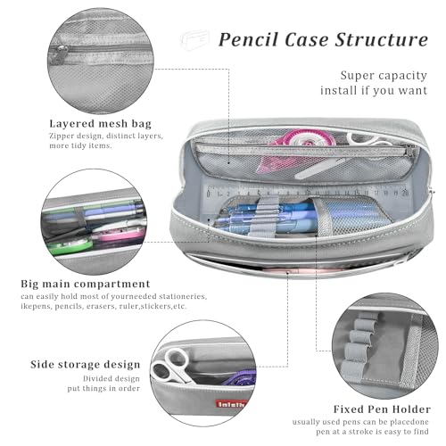 Image of Pencil Case Large Capacity pencil pouch cute pencil case stationery supplies pencil bags School Supplies for Student Teen Girs Boys (gray)