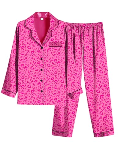 Image of Ekouaer Women Satin Pajamas Set Classic Button Down Long Pjs Set