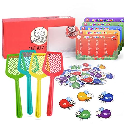 Gamenote Sight Words Game - 520 Dolch Fry Site Words with 4 Fly Swatters from Pre K to 3rd Grade Swat Educational Learning Games for Kindergarten Classroom