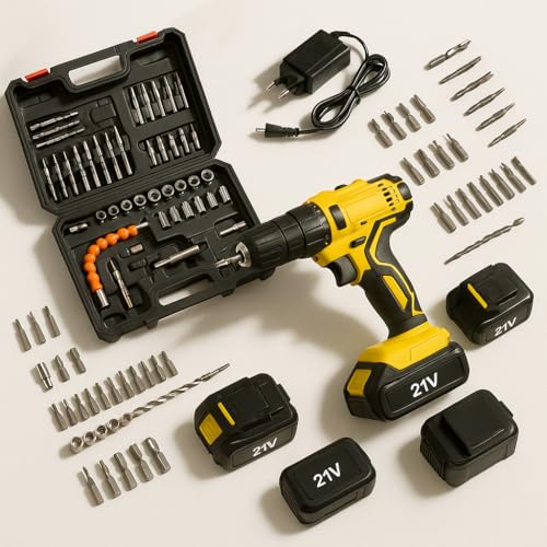 Parafusadeira Furadeira Kit Completo Com 2 Baterias 21V Recarregaveis Maleta Soquetes Pontas Brocas