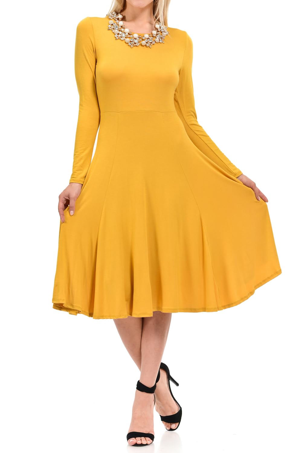 Pastel by Vivienne Women's Long Sleeve Fit and Flare Midi Dress Casual Formal