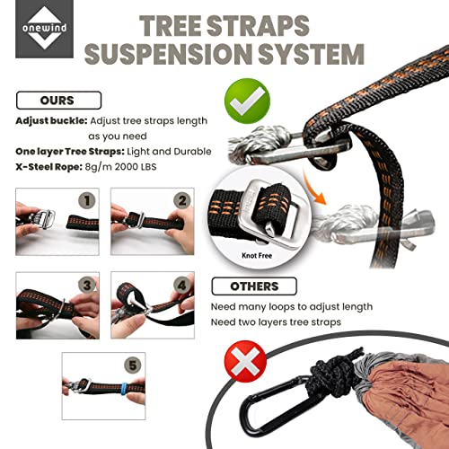 Hamac de camping indéchirable avec sangles d'arbre et boucles rapides - 5