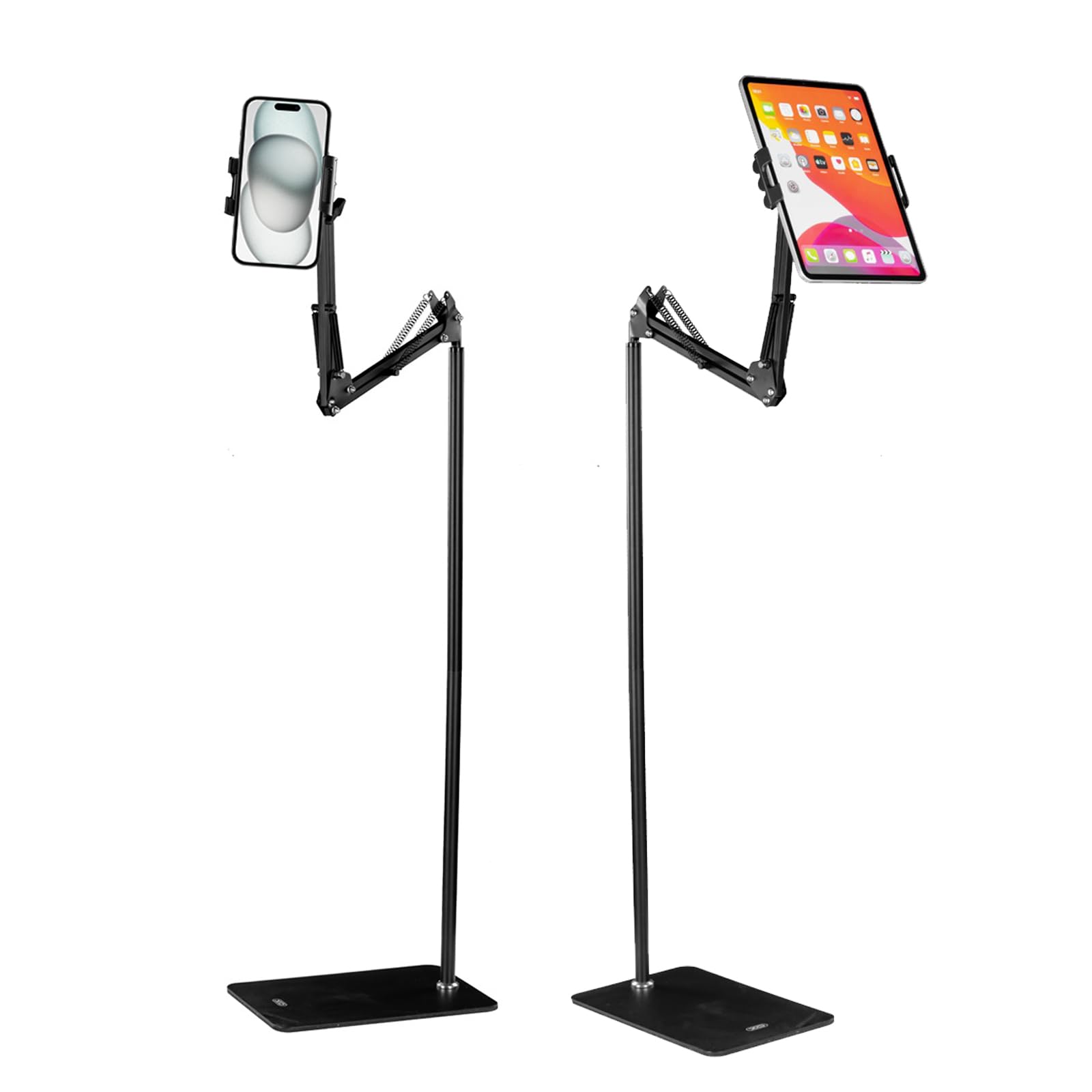 Soporte de suelo para tablet para Apple iPhone 15 13 12 11 XR Xs X Plus Pro Max iPad 7 6 5 4 Mini Air 2021 2022 360 grados giratorio metal soporte ajustable C137 altura ajustable varilla de metal