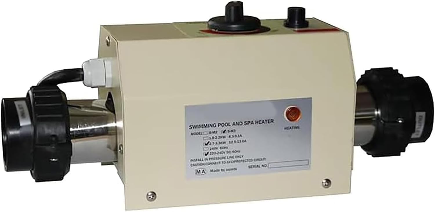 3KW Mini Electric Heater for 220V Paddling Pools & Hot Tubs, Thermostat-Controlled Spa Heater for Swimming Pools & Massage Baths