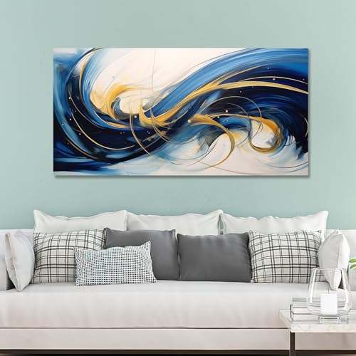 Art mural abstrait bleu : masquez un mur vide avec cette toile 40x80