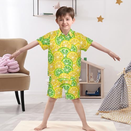 Image of Sunflower Floral Yellow Black Short Sleeve Hawaiian Button Down Shirts and Short Sets for Boys Toddler Summer Outfits