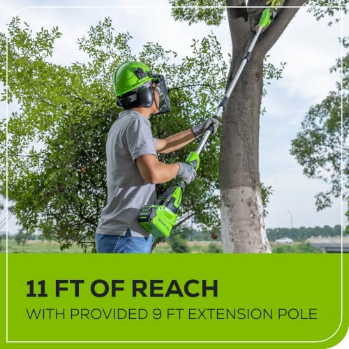 Image of Bundle of Greenworks 40V 8-inch Cordless Pole Saw with Hedge Trimmer Attachment 2.0Ah Battery and Charger Included + Greenworks 40V 5.0Ah Lithium-Ion Battery