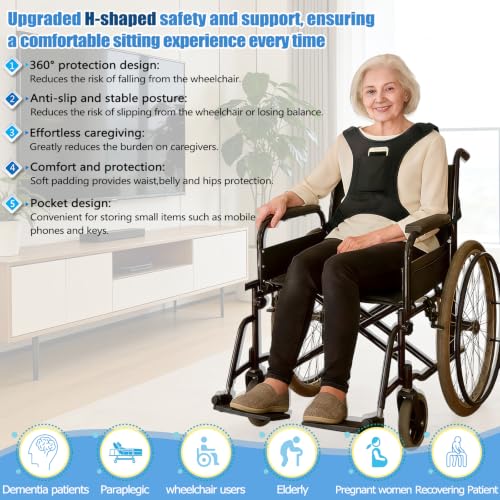 Image of Wheelchair Seatbelt for Adults,Chest Harness Safety Strap,Adjustable Anti-Slip Restraint Vest for Dementia Patients,The Elderly,Pregnant,Paralyzed(Black)